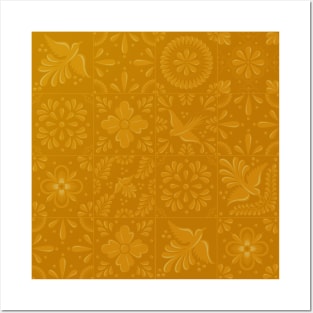 Mexican Honey Mustard Talavera Tile Pattern by Akbaly Posters and Art